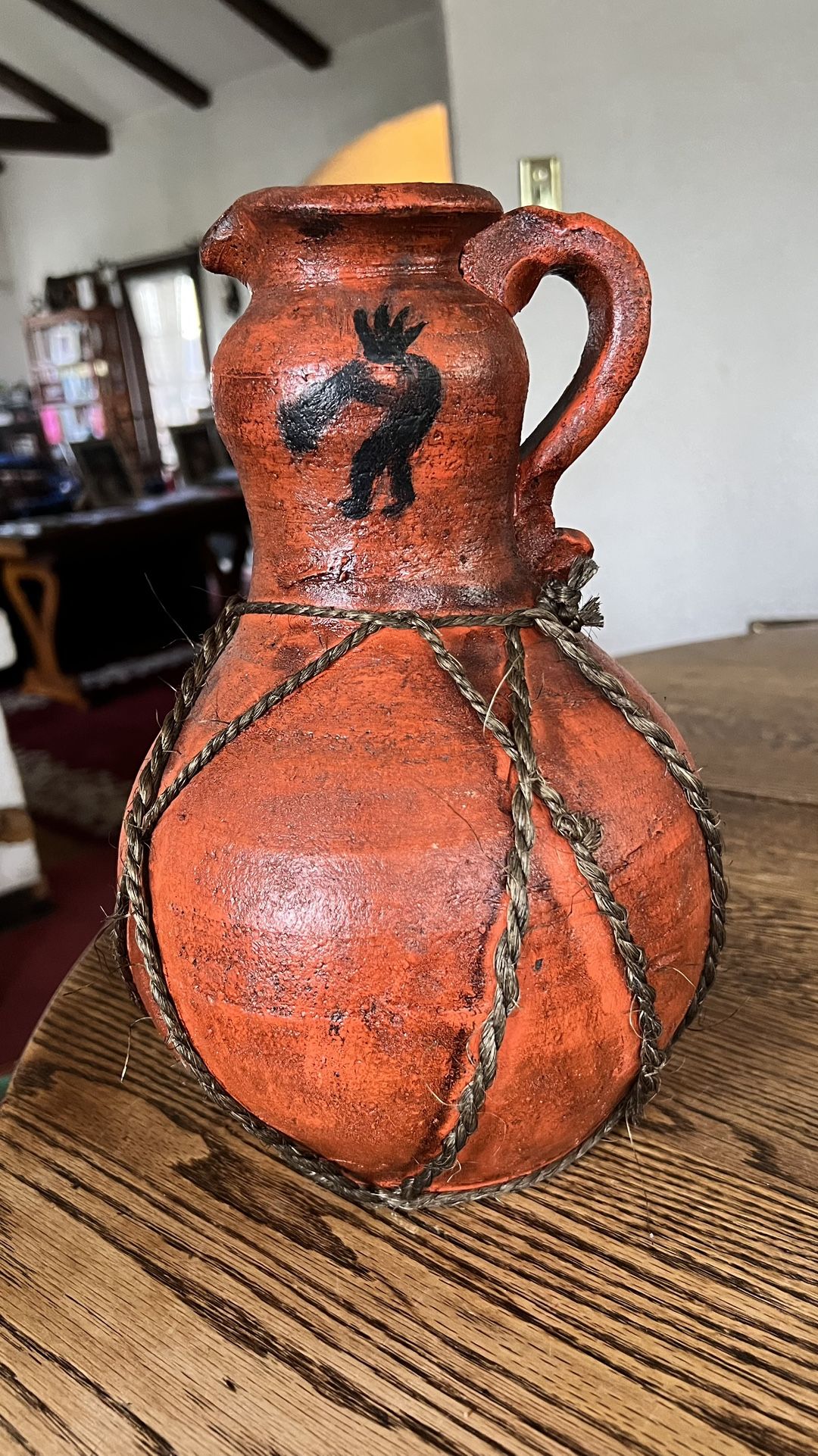 Mexican Water Jug, Mexican Clay Handpainted Water Pot With Glass