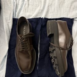 Prada Lace Up Brown Leather Shoes US Size 9.5