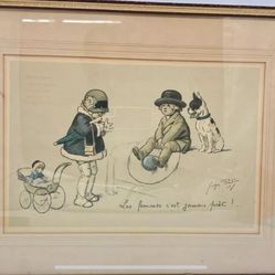 1929 GEORGES REDON "LES FEMMES C'EST JAMAIS PRÊT" Cafe De Paris Menu Framed