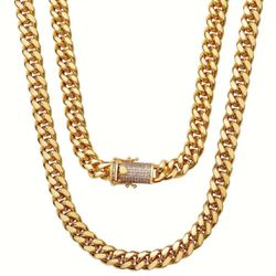 Premium Mens Stainless Steel Golden Chain Necklace - Durable & Radiant -