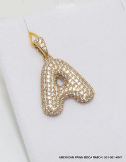 10K Solid Gold Bubble Alphabet Initial Letter "A" C'Z Pendant Charm 