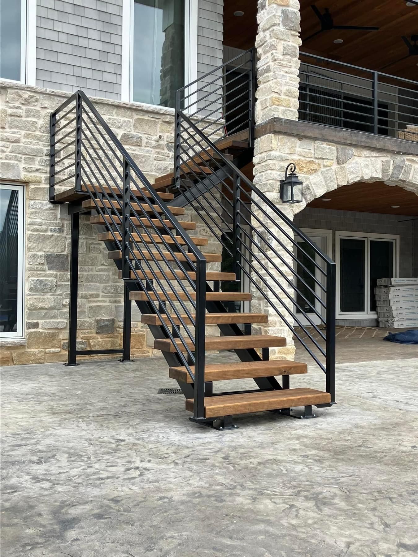 Modern Exterior Staircase with Sleek Metal Railings