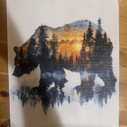 AOEVXV Woodland Bear Nursery canvas Wall Art Neutral Forest Bear Sunset Watercolor Picture Wall Decor Painting Print Artwork for Boys Room Girls Room 