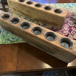 Old Wood Sugar Molds Turned Into Candle Holders 