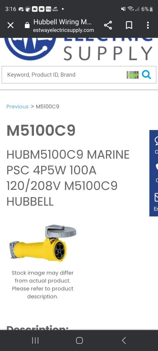 Hubbell Marine Grade Electrical Items. 100A female receptical And 50A Dock Plugs