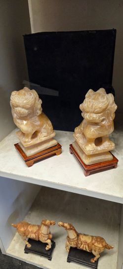 Antique  yellow Jade quartzfoo dogs