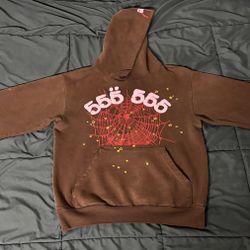 Sp5der Angel Number Hoodie Brown Sz Small