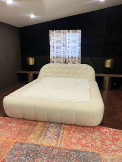 Modern Bouclé King Platform Bed + King Mattress | Designer Cloud Bed