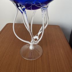 Jozefina Glass Krosno Poland 11" Cobalt Blue Handblown Jellyfish Bowl