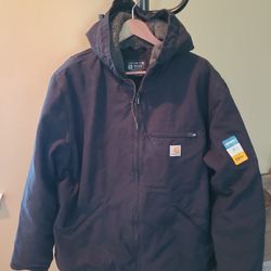 Almost New Carhartt Sherpa Black Canvas Jacket Coat XL