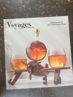 AIRPLANE WHISKEY DECANTER SET WITH GLOBE GLASSES