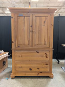Rustic BROYHILL Pine Two-Door Armoire with Crown Molding