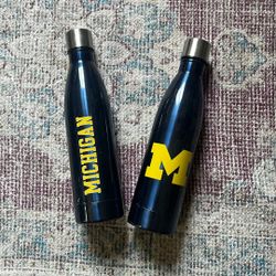 Two Michigan Wolverines Stainless Steel Bottles