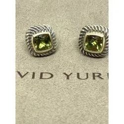  DAVID YURMAN 14K GOLD, SS ALBION PERIDOT EARRING 7MM STONE