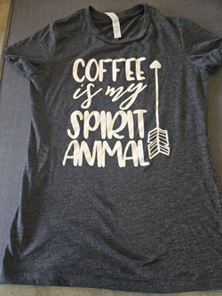 Womens Gray " Coffee Is My Spirit Animal" T SHIRT Size Small