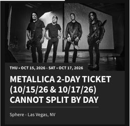 Metallica 2-Day Concert Ticket Las Vegas 2026