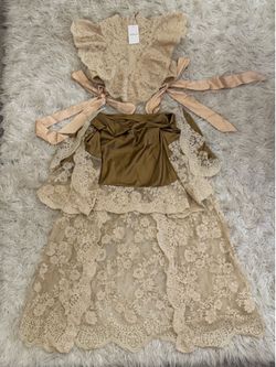 NWT Zimmermann Lace Two Piece Set Size 3 Cream Floral Lace Crop Top & Skirt