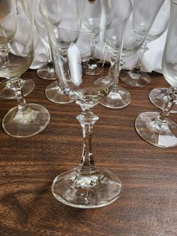 Vintage Clear Crystal Wine Goblets - Hexagonal Stem & Foot - Set of 10