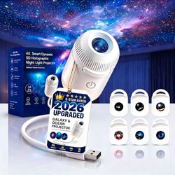 2-in-1 Galaxy Projector Night Light 5D Holographic Night Light Projector Plug and Play Hd Star Projector (with 6 Films)