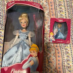 A Genuine 16”inch porcelain keepsake 2001 vintage Disney Cinderella doll / and a 3 inch 2002 Disney Cinderella vintage dolls 