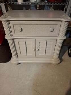 Painted Gray Tropical Style Nightstand Cabinet