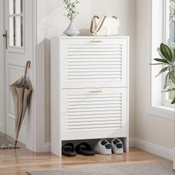 Entryway Shoe Cabinet With Two Flip Drawers 