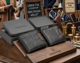 Lot of 2 London Fog Men's Black Passcase Wallets - Brand New in Gift Tins
