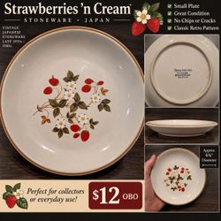 Vintage Strawberries ’n Cream Stoneware Plate – Japan