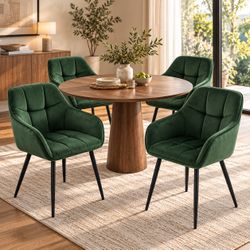 19''H Velvet Upholstered Tufted Side Dining Chairs, Green (Set of 4)