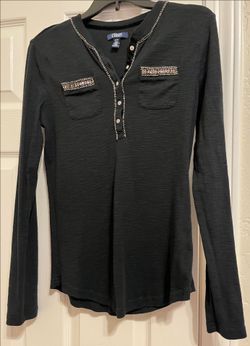 Chaps Longsleeved Beaded Top w/Pockets!