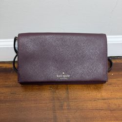 kate spade Plum Crossbody Wallet with Gold Logo