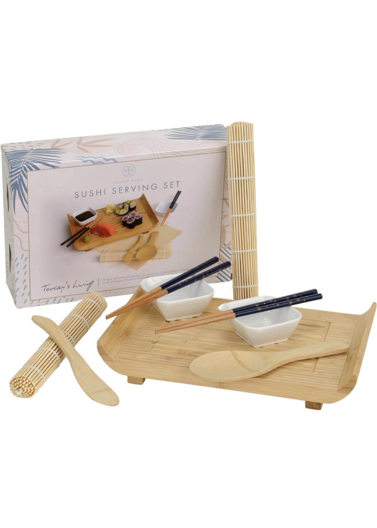 11 Pieces Bamboo Sushi Serving Set, Noble Nest Premium