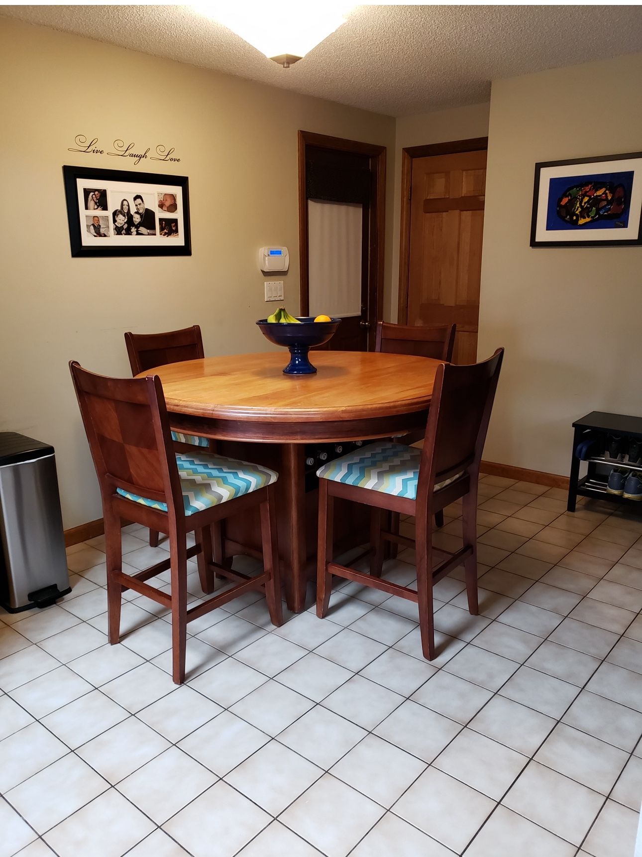Solid Wood Raised Dining Table W/ Built in Wine Rack and Storage + 4 Chairs