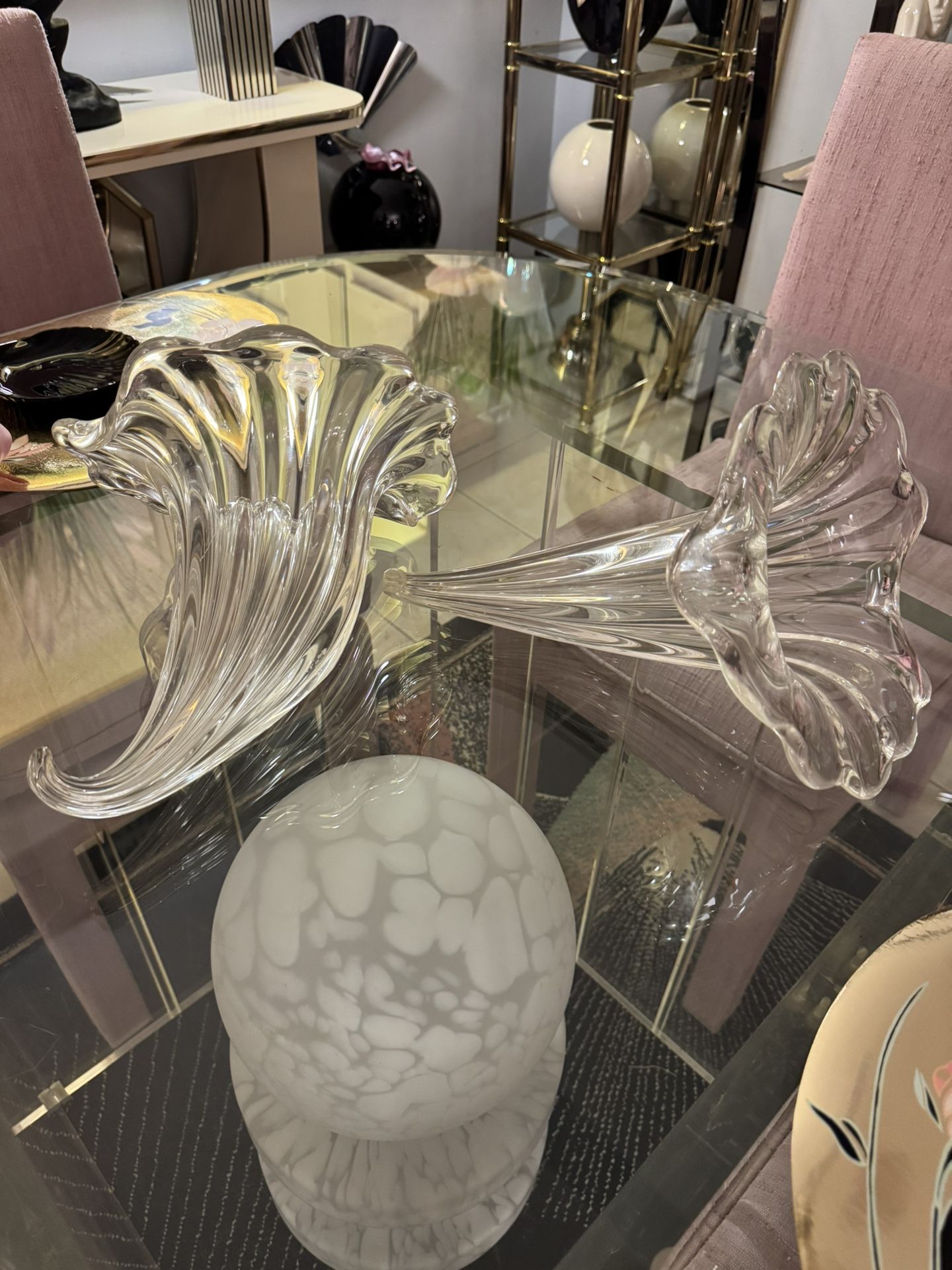 Pair of Vintage Blown Glass in Floral Shape