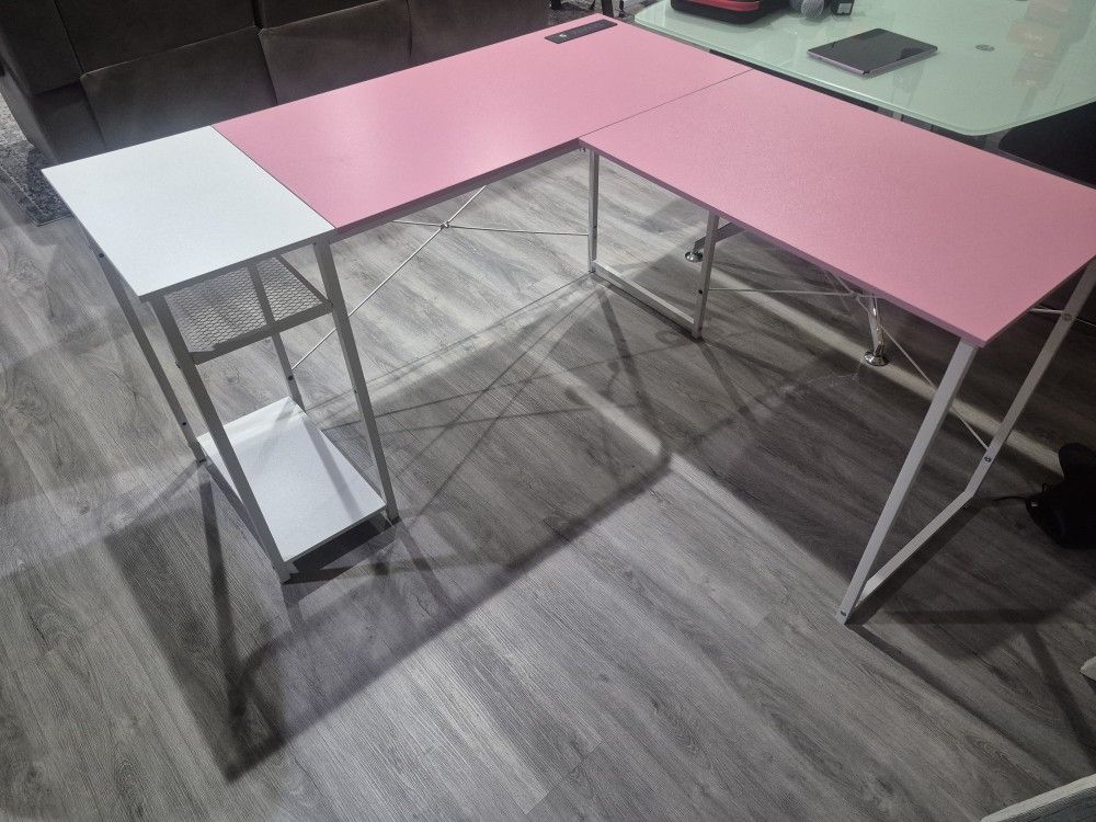 Pink and White Square Desk// 51" X 51" X 20" Depth and 28 1/2" Height