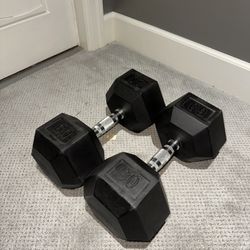 60lb Hex Rubber Dumbbells chrome domed handles