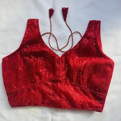 Sequin Blouse For Indian Sarees Red Color