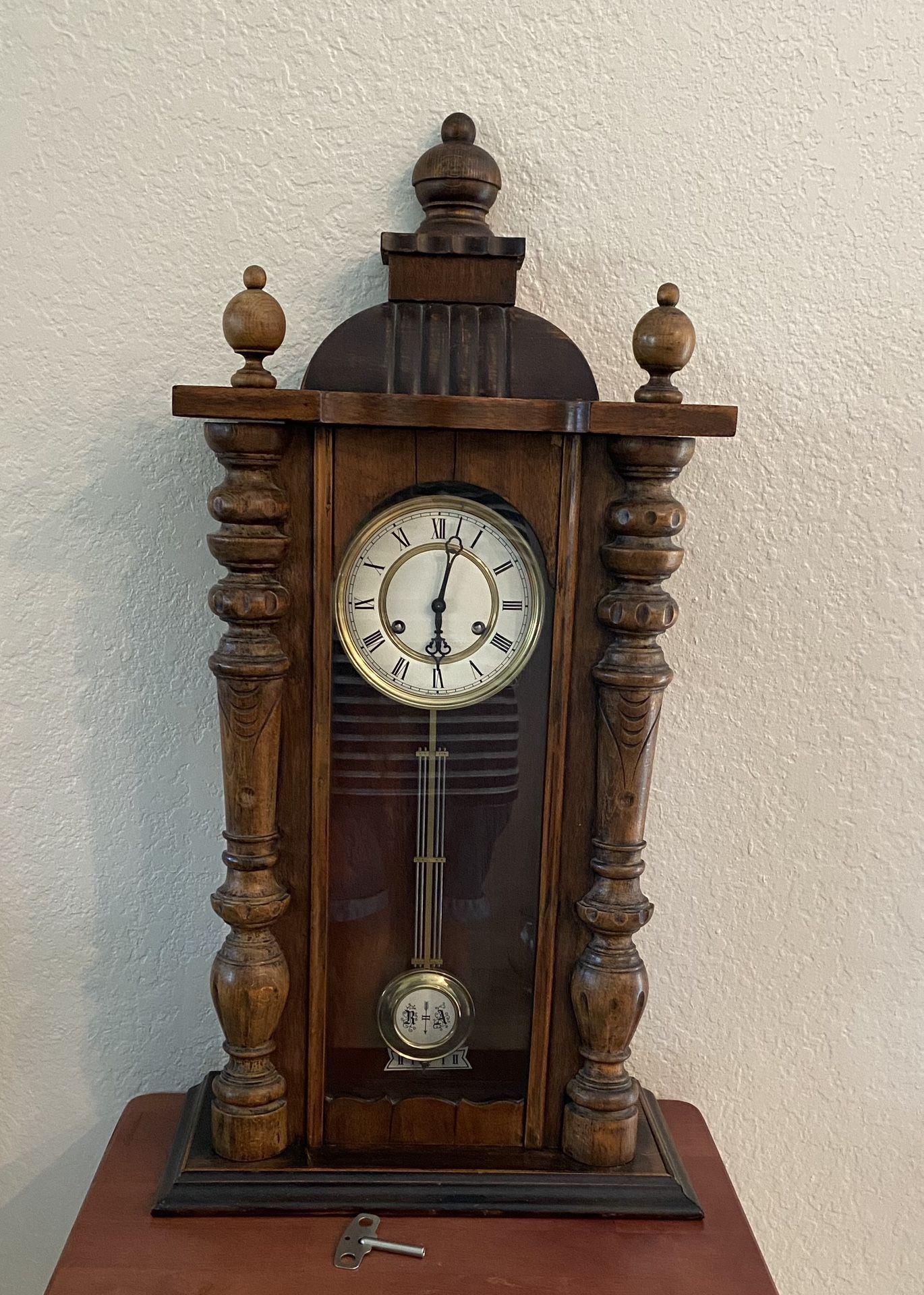 Antique/Vintage Working Walnut Case Chiming Pendulum Wall Clock - $165 (Alta Loma)