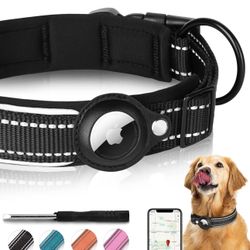 Reflective AirTag Dog Collar,Padded Apple Air Tag Dog Collar, Heavy Duty Dog Collar with AirTag Holder Case, Adjustable Air Tag Accessories Pet Collar