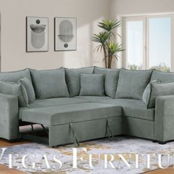 92"W Gray Woven Sleeper Sectional Sofa with Throw Pillows