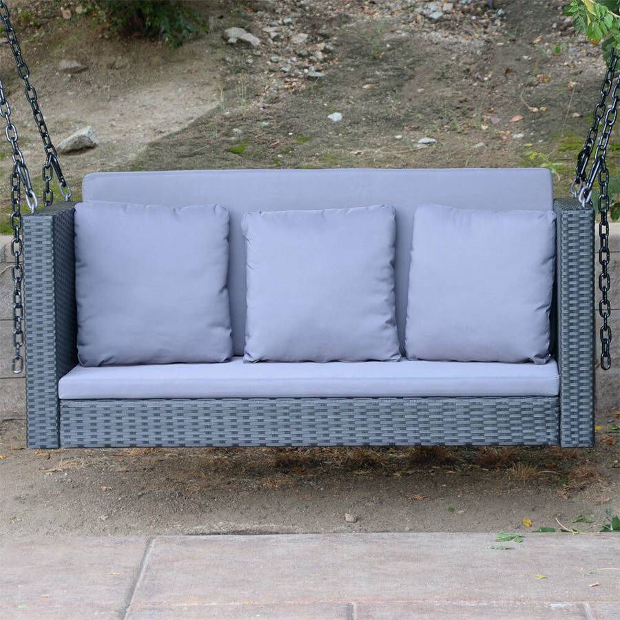 Black - 54.5" Patio Porch Swing Chair Bench Wicker Tree Ceiling Hanger HG07