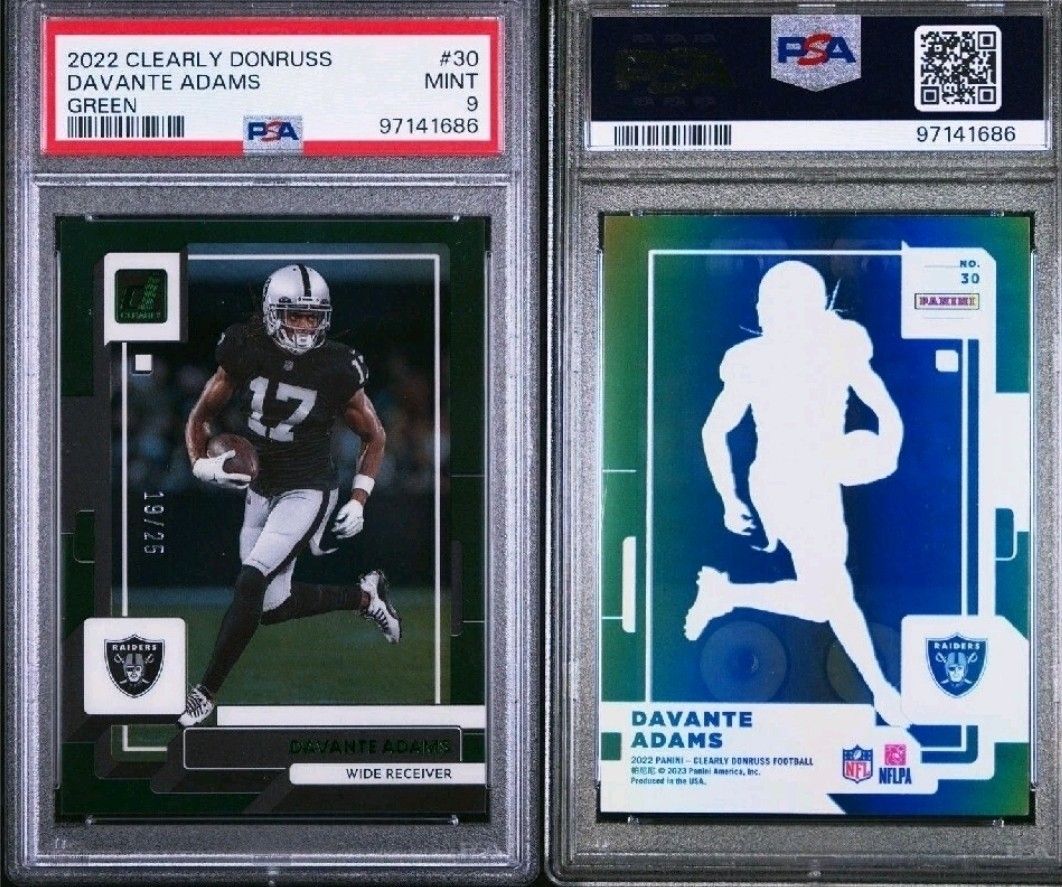 2022 PANINI CLEARLY LAS VEGAS RAIDERS DEVANTE ADAMS GREEN #/25 PSA 9 🔥💥🔥