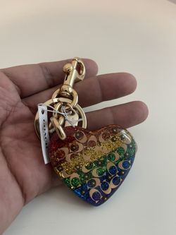 関税・送料込み★COACH★Rainbow Heart Charm Keychain Coach Rainbow Heart Charm Keychain | Shopbop