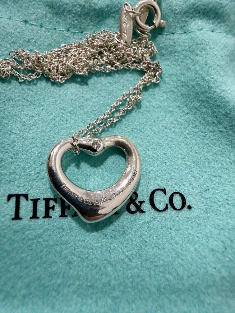 Authentic Tiffany & Co. Elsa Peretti Open Heart Necklace w/ Diamonds