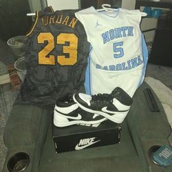 Jordan's Shoes And 2 Different Jordan Jerseys  