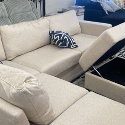 New Boucle Fabric Sectional.  Beige.  Free Delivery!