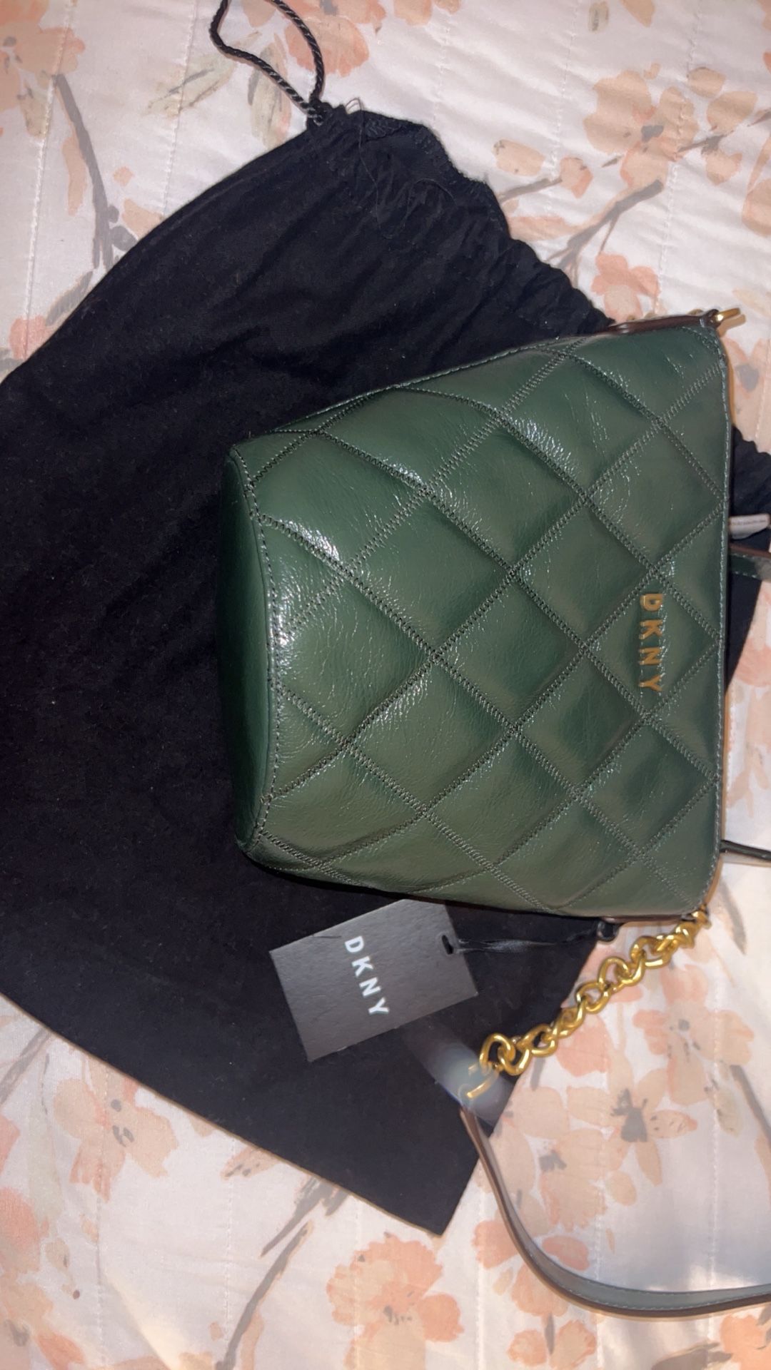 DKNY Dark Green Crossbody Purse – Leather, Gold Hardware, Never Used