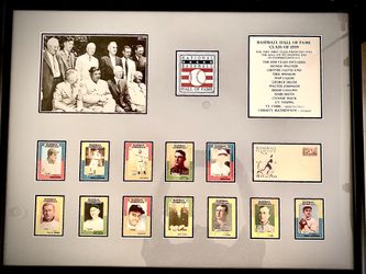 Framed And Matted Baseball Immortals Cards, Baseball Centennial Post Card And HOF Players Photo
