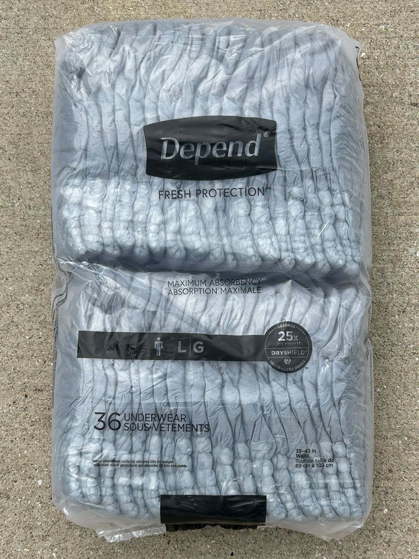 UNOPENED - 36 Pack of Depends Underwear - Size L (diapers, pants)