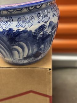 Maceta/pecera de porcelana china vintage azul y blanca con diseño de dragón de 6 pulgadas n.°